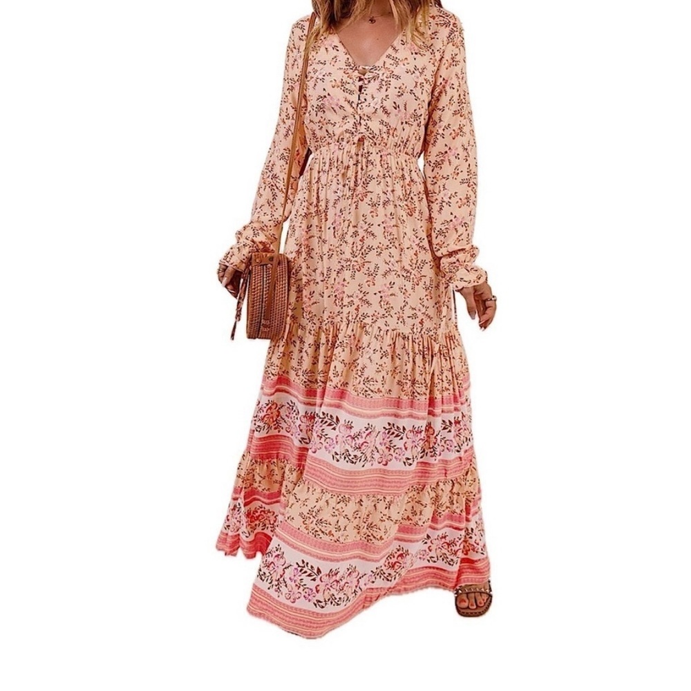 Floral Maxi Dress in Pink and Cream